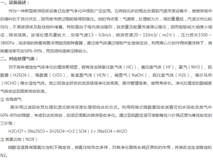 氰、鉻、氨、酸、NOX、H2s廢氣凈化洗滌